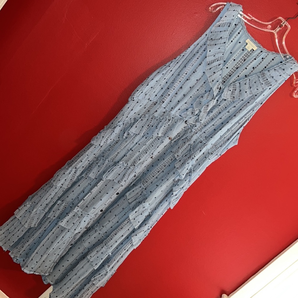 Sundance Powder Blue Sleeveless Maxi Dress with Dot Stripe Detail